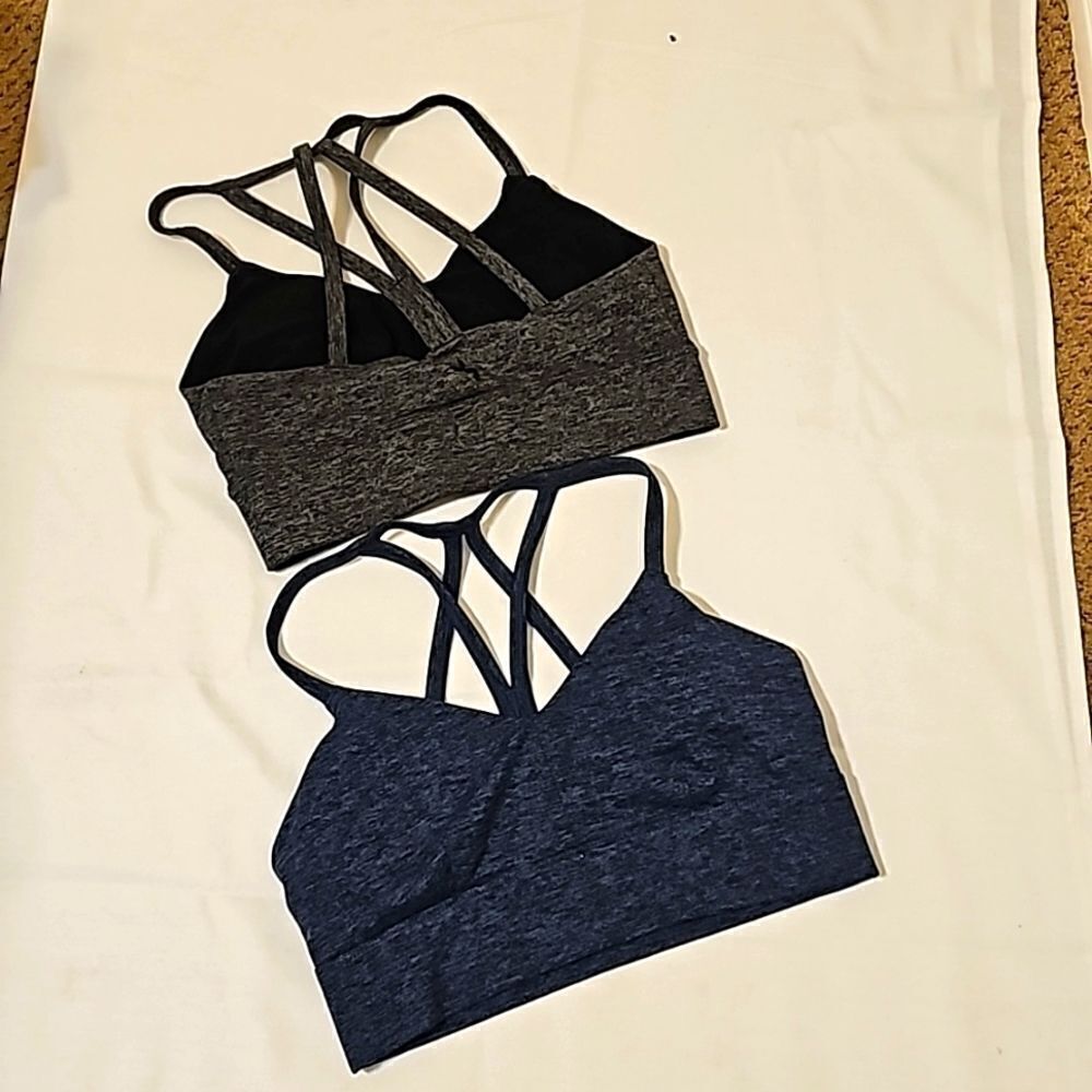 Bundle of 2 Joy Lab Sports Bra‎ multi straps denim look built in padding Size s